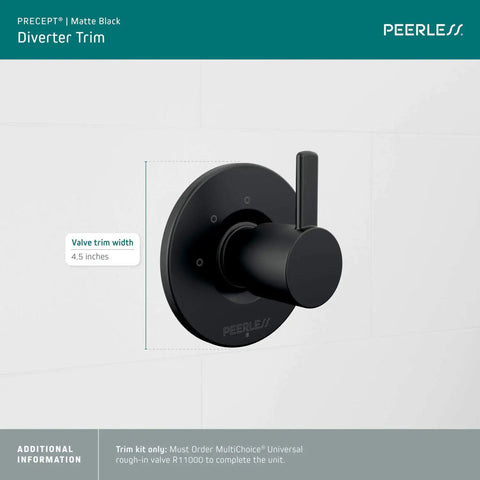 Precept Three Function Diverter Trim Kit Matte Black For Shower ADA Compliant Metal Lever Two Independent And One Shared Position Lets You Run Two Apps At Once Extends About Two And Five Eighths Inches From Wall Requires Rough In R11000