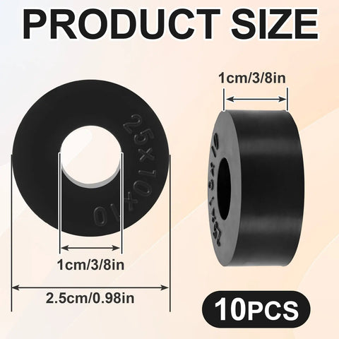 Heavy Duty Black Rubber Spacers Anti Vibration Damping Bushings 0.98 Inch Od 3/8 In Id 3/8 Inch Thick Multi Purpose Flat Washers with size details