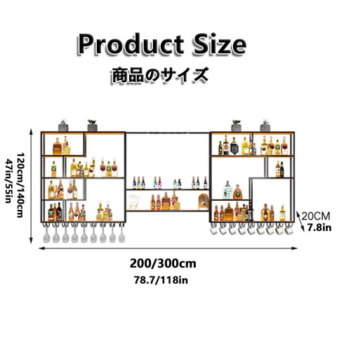 Rustic Industrial Led Wall Mounted Metal Wine Bar Dope Three Tier Bottle Storage Rack For Kitchen And Living Room Decor size diagram