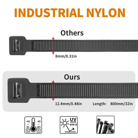 Heavy Duty 20 Inch Zip Ties 250 Lb Capacity Big Thick Nylon Cable Ties For Outdoor Use UV Resistant 30 Pack Extra Wide 0.49 Inch