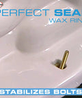 Close-up of toilet base with Perfect Seal wax ring and brass bolt from All In One Toilet Installation Kit With Perfect Seal Wax Ring And Zero Cut Bolts Wax Free No Mess Toilet Repair Repositioning During Install No Cutting Required Durable Brass And Stainless Mounting Bolts.