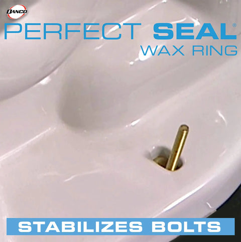 Close-up of toilet base with Perfect Seal wax ring and brass bolt from All In One Toilet Installation Kit With Perfect Seal Wax Ring And Zero Cut Bolts Wax Free No Mess Toilet Repair Repositioning During Install No Cutting Required Durable Brass And Stainless Mounting Bolts.