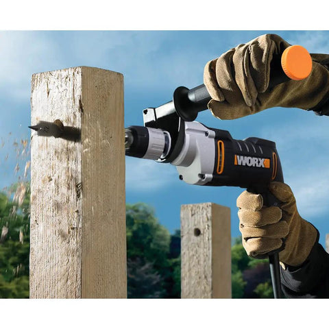 Knockout Impact Drill Packing 810 Watts And A Beefy 13 Mm Chuck Featuring Variable Speed Control penetrating wood for DIY projects.
