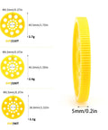 Yellow 64P 96T RC Car Spur Gear comparison with dimensions and weights for different models