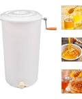 Two-Frame Manual Honey Extractor for Beekeeping, Durable Plastic Centrifuge Tool, White, Easy Grip S-Shaped Handle, Ideal for Home or Store Honey Harvesting, 15.75 by 28.35 Inches, with tap