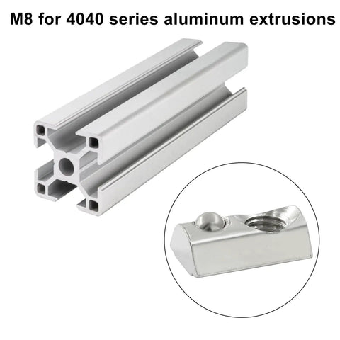 Roll On M8 Half Round Sliding T Nuts For 4040 Extrusion Frames 12 Piece Set, aluminum extrusion with half round fastener detail.