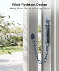 Built Tough Screen Door Chain Stopper With Spring, 2 Pack Wind Safety Hardware For Front Entry, Prevents Over Opening And Door Damage, Durable Spring Steel, Indoor Outdoor Use, Compatible With Storm Door Closer K 5026 installed on a screen door