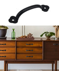 Zinc Alloy Modern Black Pull Handle For Wardrobe Cupboard And Drawer Furniture Hardware Pack Of 12 installed on wooden dresser