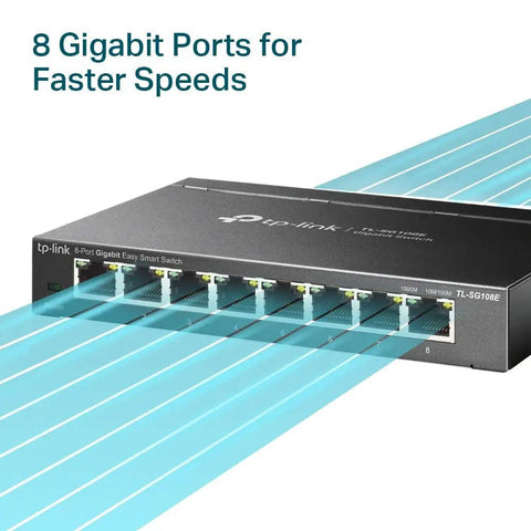 8 Port Gigabit Ethernet Switch With No Fuss Setup And Easy Smart Management for Desktop or Wall Mount Durability