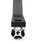 Close-up of 10 Pack 78x78mm 2020 Aluminum T Slot Corner Brackets Set For 20x20 2040 80 20 Aluminum Profiles Beefy Heavy Duty 90 Degree Right Angle Connectors With M5 Bolts Nuts Black mounted profile.