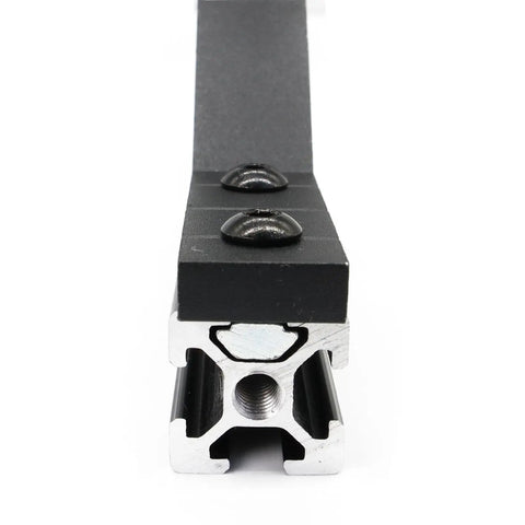 Close-up of 10 Pack 78x78mm 2020 Aluminum T Slot Corner Brackets Set For 20x20 2040 80 20 Aluminum Profiles Beefy Heavy Duty 90 Degree Right Angle Connectors With M5 Bolts Nuts Black mounted profile.