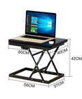 Slick Foldable Office Desk With Adjustable Height Mobile Workbench For Chill Home Office Or Dope Gaming Setup showing dimensions and laptop setup.