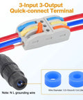 10 Pack Waterproof IP68 Outdoor Junction Box With 3 Way Quick Terminal shown with connected wires and components
