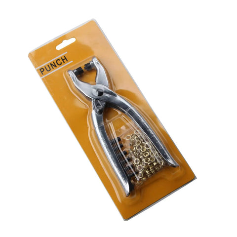 Top Rack Interchangeable Rivet Plier And Grommet Eyelet Snap Fastener Hand Press Kit for belts and fabric in packaging.