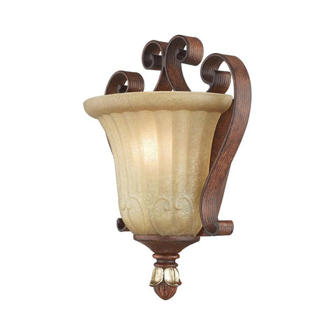 Villa Verona Bronze ADA Wall Sconce With Rustic Art Glass Aged Gold Leaf Accents One Light Classic Vibe Traditional Design