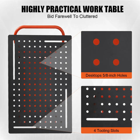 Heavy Hitter Steel Welding Table 600 Lbs Workbench with 5/8 inch holes and tooling slots for welding projects.
