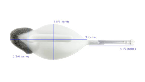 Portable Close Fit Comfort Male Urinal System With Spill Proof Collection Bag For In Bed Use, top view dimensions