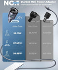 Starlink Mini Car Power Adapter And 12V To 24V To 30V Dc Step Up Converter With Snappy Plug Play Setup displayed with power ratings.