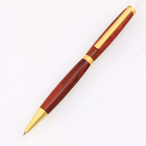 Premium Slimline Pen Turning Kit With 10 Pack Assorted Fly Metallic Finishes Including Gold Black Chrome Gun Metal And Copper Plus Cross Style Refills For Crafting Dope Custom 7mm Ballpoint Pens wooden ballpoint pen with gold accents.