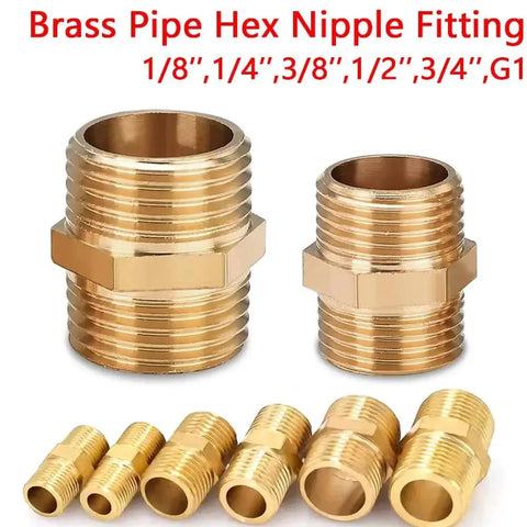 Workhorse Brass Hex Nipple Fittings Male To Male Thread Pipe Coupler Adapter, 1/8 to 1 inch, 50 pack, brass hex nipples.
