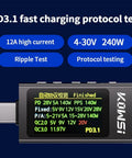 Image of USB C Power Meter Tester With LCD Display Digital Multimeter For PD 3.1 Protocol Testing Type C Voltage And Current Meter Fast Charging Up To 240W 40V 12A Handy USB C Voltage Tester For Your Charging Gear with test results on screen