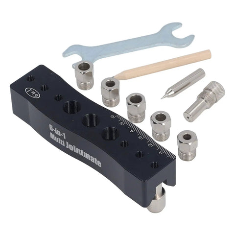 Knockout Centering Dowel Jig For Woodworkers With Rock Solid Aluminum Build and Dead Simple Alignment includes accessories and tools.