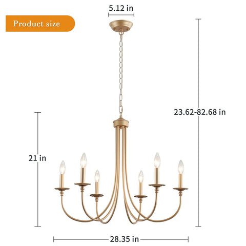 Dope Gold Farmhouse Chandelier With Industrial Style 6 Light Pendant Lighting size details for dining and living spaces