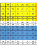 Size chart for high visibility rain suit with jacket and pants, includes measurements for Class 3 ANSI ISEA 107 2015 in various sizes.
