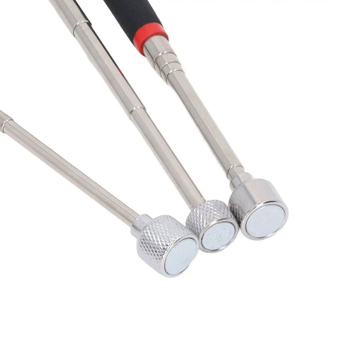 Handy Dandy Telescoping Magnetic Pickup Tool With 10 15 20 Lb Strength Retractable Pen Kit Made For Garage Garage Factory Jobs Featuring Soft Comfortable Grip Handle That Lets You Snag Nails Screws Bolts And More Without Bending Over Or Getting Dirty, close-up of three magnet heads