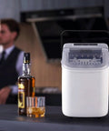 Portable Countertop Ice Cube Maker With Led Screen Produces 22 Pounds Daily, white compact design on kitchen counter