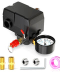 Air Compressor Pressure Switch Control Valve With Red On Off Switch For Real World Jobs 110 To 150 PSI 110V To 240V 4 Way Replacement Parts