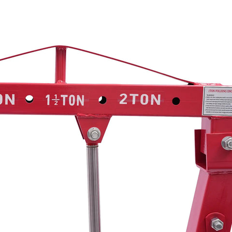 Heavy Duty Folding Hydraulic Engine Hoist And Crane, 2 Ton Capacity With Portable Wheels, showing weight capacity markings.