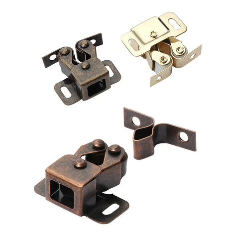 Five Pack Twin Roller Cabinet Door Catches with Screws for Home Furniture, Double Roller Closet Latch Hardware, metal catches in various finishes