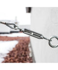 1/8 Inch 50 Ft Galvanized Steel Wire Rope Kit 7x19 Aircraft Cable with 400 lb safe working load attached to wall