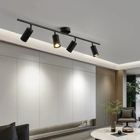 Matte Black 4 Light LED Track Lighting Kit With Adjustable Heads Modern Flush Mount Ceiling Spotlight in living room