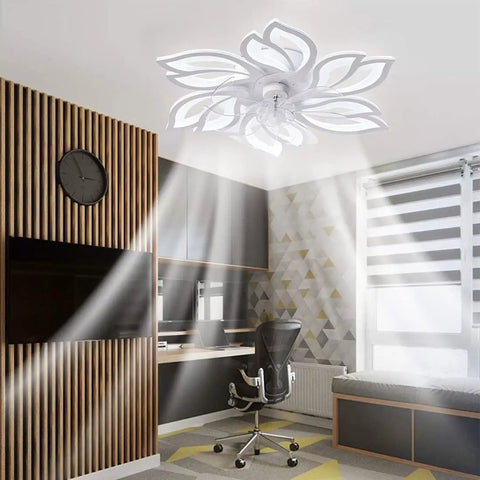 25 Inch Contemporary Ceiling Fan With Lights And Remote in modern office, bladeless design, low profile flush mount.