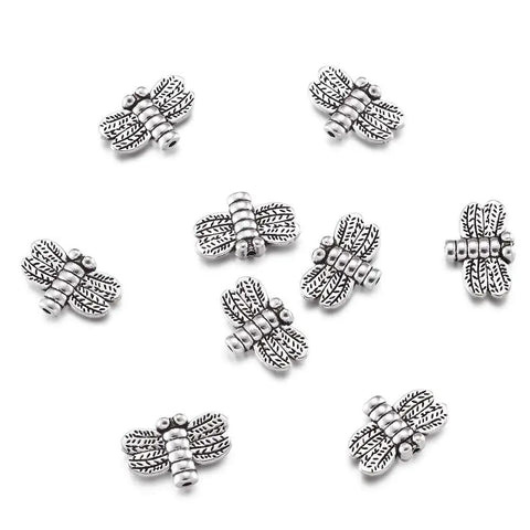 Antique Silver Dragonfly Spacer Beads Pack Of 50 For Jewelry Making 10x15mm Zinc Alloy Insect Charms With 1mm Holes