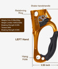 Right Hand Orange Rope Ascender For 8-13mm Rope, Heavy Duty Hand Ascender For Rock Climbing And Arborist Rappelling Gear with size details