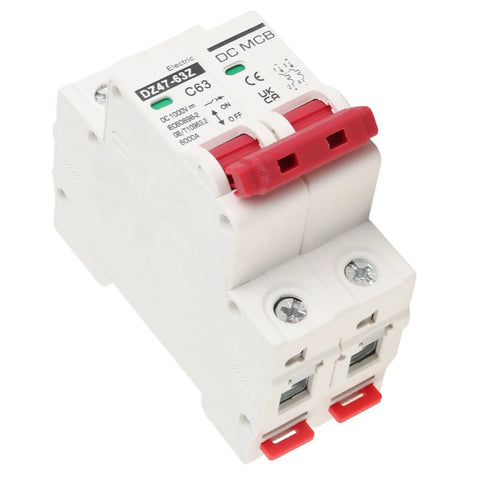 2 Pole Low Voltage Circuit Breaker With 6000A Break Capacity for DIN Rail Mount 63A DC 1000V Max Overload and Short Circuit Protection