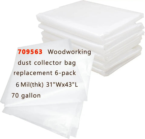Six Pack Dust Collector Bags 20 Inch Diameter 70 Gallon 6 Mil Heavy Duty Clear Replacement For Woodworking Dust Systems