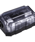 Heavy Duty ANL Fuse Holder With Two Fifty And Three Hundred Amp Fuses For One Zero Or Four Gauge Car Audio Power Drop Ins with smoked cover.