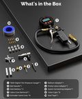 Digital Tire Pressure Gauge With Inflator 0-250 PSI Calibrated To ANSI B40.7 Grade 2A Air Chuck And Accessories Kit