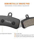High Performance Semi Metallic Disc Brake Pad Set With Installation Tools for Shimano MT420 MT520 M6120 M7120 M8120 and Tektro TRP Ebike Mountain and Road Bikes Beefy Stopping Power 4 Pairs Replacement Pads showing semi-metallic surface and steel backplate