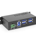 Heavy Duty Four Port USB 3.0 Hub Drives Serious 5Gbps Speeds, featuring rugged metal casing and ports for seamless connectivity.