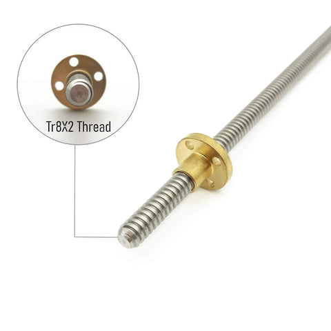 Two 300mm TR8x2 Lead Screws With T8 Brass Nuts For Z Axis In 3D Printers And CNC Machines, Acme Thread, SUS304, 8mm Diameter