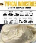 Heavy Duty All Purpose Lithium Complex Grease NLGI 2 EP High Temp White 35 Lb Pail illustration with industry icons and grease texture