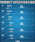 Texas Rig Bass Fishing Leaders Kit With Weights Hooks And Rigged Line For Weedless Texas Rig Setup Two Zero Hooks One Quarter Ounce Weight Five Pack specifications chart