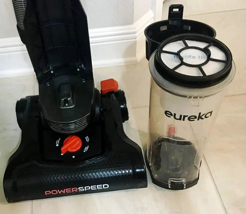 Replacement Filters For NEU Series Upright Vacuum Cleaners Great For Pet Hair Odors Dirt Dust Removal Fits NEU180 NEU181 NEU182A NEU182B NEU188 NEU202 Part E0202 Great For Home Garage And Pet Owners showing vacuum base and canister