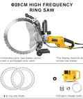 Heavy Duty Brushless Circular Saw For Concrete And Cement Walls, 290 Mm motor with ring saw blades and water pump for efficient cutting.