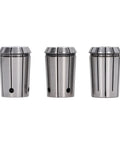 Rock Solid 3Pcs OZ25 Spring Steel Collet Chuck Set With Wrench For Precision Milling CNC Lathe And Engraving Tools showing three collets.